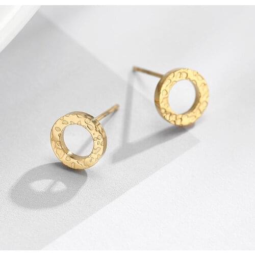 8mm hammered surface 1Pair Gold Steel Color Women Ear Accessories Small Stud Stainless Steel Earrings Earring Jewelry