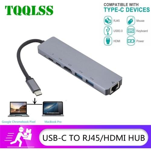 TQQLSS USB HUB C HUB HDMI Adapter 6 in 1 USB C to USB 3.0 Dock for MacBook Pro Accessories USB-C Type C 3.1 Splitter USB C HUB