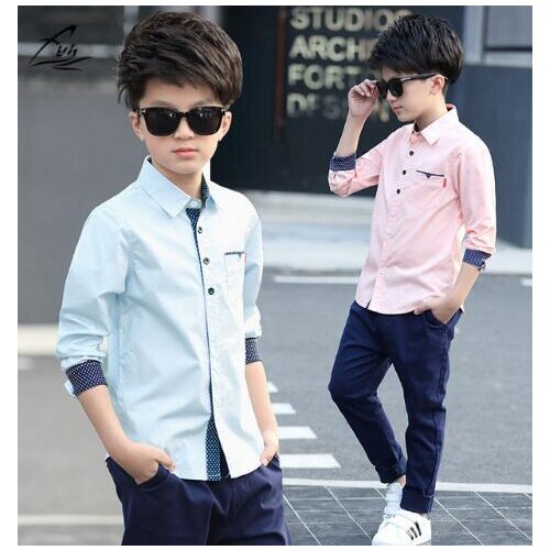 Kids Clothes Spring Autumn Boys Cotton Blouses Kids Boys Long Sleeve Shirt Children Fashion Shirt 5-15 Years Turn-down Collar