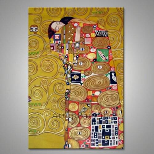 Gustav Klimt Oil painting on Canvas Hand painted The Kiss Decorative wall painting Paintings For Living Room