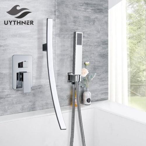 Uythner Chrome Bathtub Faucet Mixer Basin Tap With Sprayer Hand Shower Long Spout Tub Bathroom Faucet Hot And Cold Water Mixer