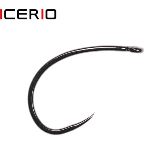 ICERIO 30PCS Black Nickel Barbless Curved Nymph Emerger Scud Shrimp Fly Tying Hook 2X Gap Trout Hook