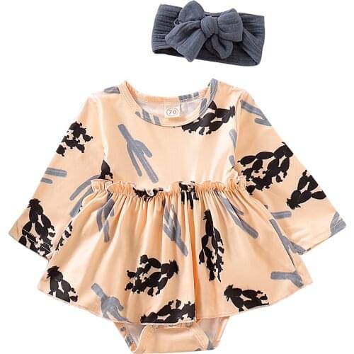 2020 Kid Baby Girl Spring Autumn Clothing Cactus Plant Print Bodysuit Long Sleeve Jumpsuit Cotton Clothes 0-24M