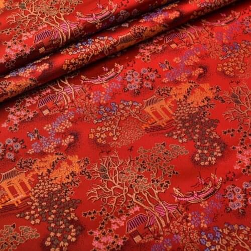 HLQON red brocade jacquard fabric for patchwork felt tissue telas dress bed sheet children cloth
