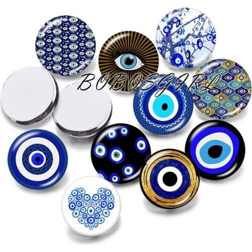 Blue Evil Eye 12mm/18mm/20mm/25mm/30mm Round Glass Cabochon Flat Back Making Findings P5580