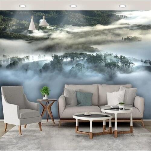 Milofi customized large-scale wallpaper mural, clouds and mist around the forest, ink and landscape artistic conception, living
