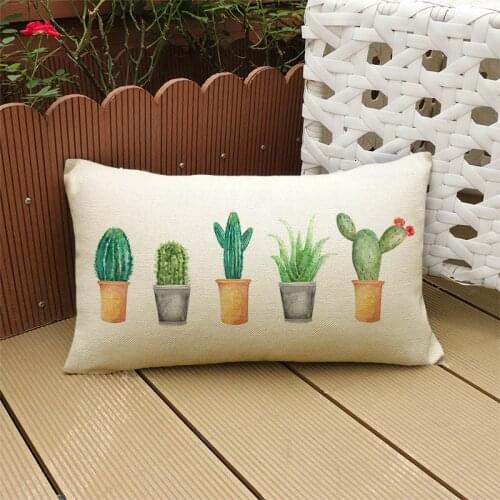 Minimalist Decor Style Green Plant Lovely Cactus Long Waist Pillow Case Home Sofa Car Decorative Rectangle Cushion Cover 30x50cm