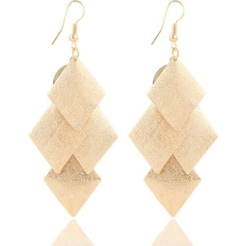 Fashion Elegant Gold/ Silver Color long Tassel drop earrings Geometry Square Earrings jewelry Wholesale for women Free shipping
