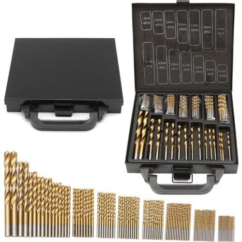 Iron Box packing 99PCS HSS Twist Drill Bits Set 1.5-10mm Titanium Coated Surface 118 Degree For Drilling woodworking