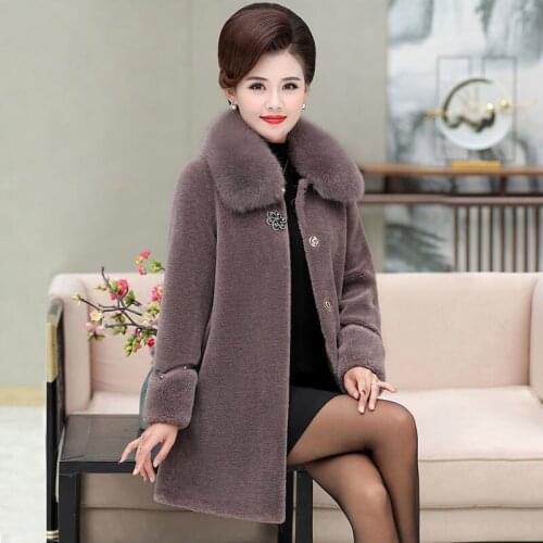 Women 2021 Winter New Fashion Mid-long Sheep Shearing Coats Female Real Lamb Fur Outwear Ladies Solid Color Slim Jackets X544