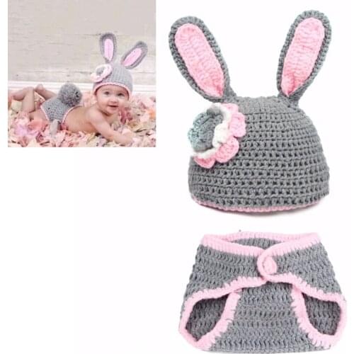 Newborn Photography Props Baby Crochet Knit Rabbit Costume Photography Prop Infant Photo shoot Outfits Hat Accessories