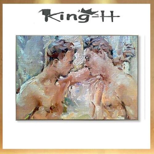 100%Handmade Original Oil Painting Portrait of a Young Boy gay Man Mr Portrait Sexy 2 boys hugging