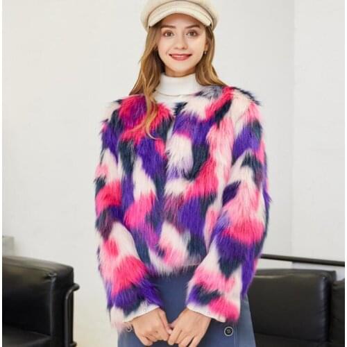 Autumn faux mink leather jacket womens Colorful camouflage fur leather coat women Cardigan jackets jaqueta de couro fashion