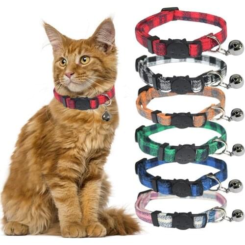 Cat Collar Breakaway with Bell and Bow Tie Cute Plaid Patterns Design Adjustable Kitty Safety Pet Collar for Cats (7-11inches)