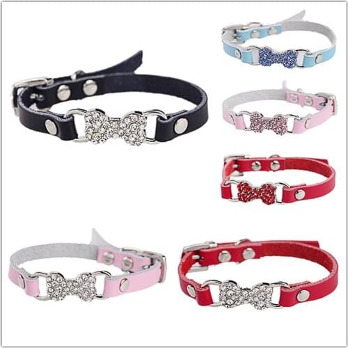 Dog Collar Dog Collar Bling Crystal Heart Bone Leather Pet Collar Puppy Choker Cat Necklace For Small Dog XXS XS S