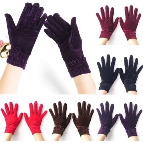 Golden Velvet Elastic Gloves Winter Warm Women Gloves Fashion Thin Short Female Gloves Elegant Banquet Party Gloves