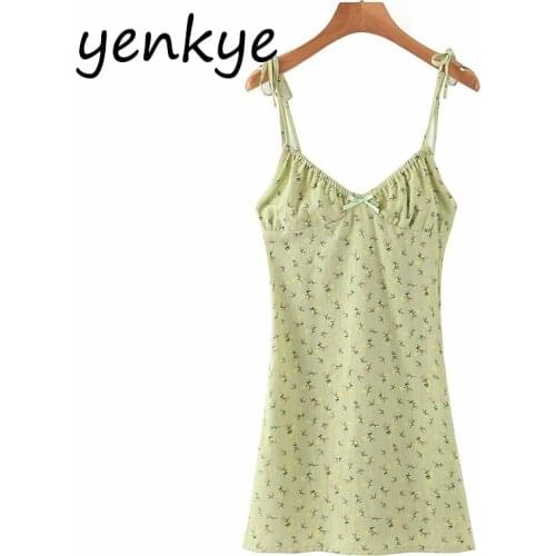 Floral Print Sling Sexy Dress Women Sweet Bow V Neck Sleeveless Backless Sundress robe Bodycon Mini Dress Summer Linen vestido