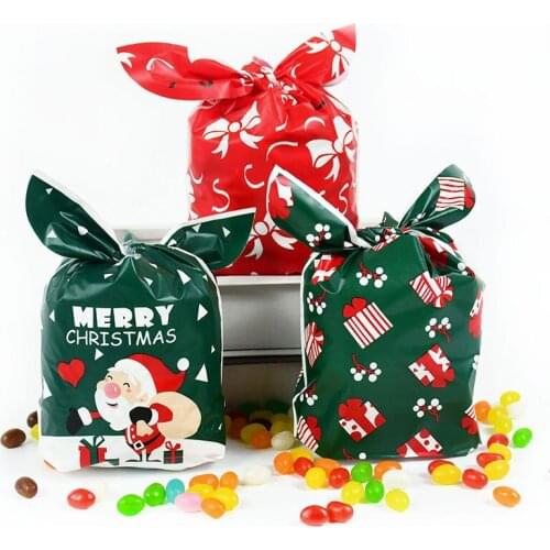 25Pcs/lot Christmas Bags Cookie Plastic Candy Gift Bags For Biscuits Snack Baking Package Natal Navidad Noel 2022 New Year Xmas