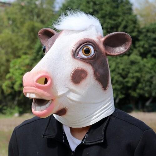 Pink cow latex mask Halloween animal mask cosplay funny party headgear