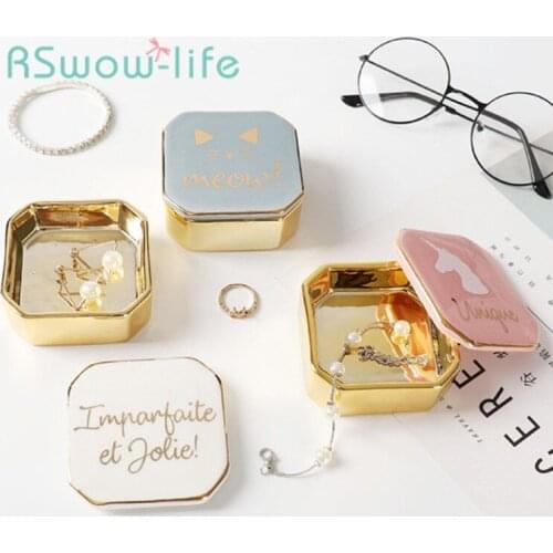 Nordic Desktop Jewelry Box Plating Ceramic Ring Storage Box Necklace Earring Storage Jar Jewelry Organizer Storage Box Organizer
