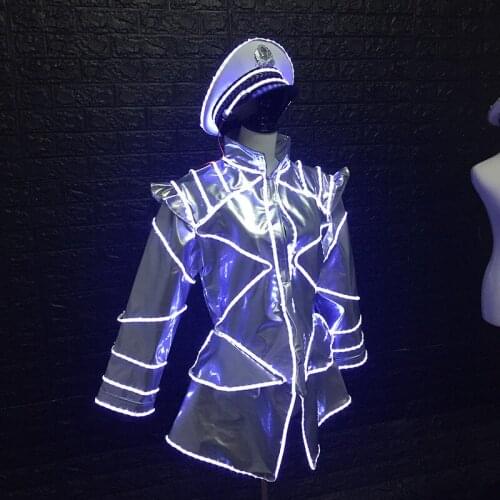 M22 Ballroom dance led costumes luminous light dress jacket party wears lighted outfits bar jacket glowing RGB men robot suit dj