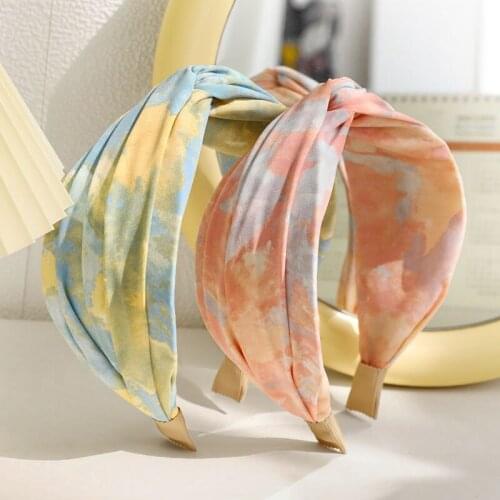 CN Tie-dye Fabric Headband Girls Fabric Wide Headbands For Women Cross Hair Bands Hair Accessories New Knotted Hairband Fashion