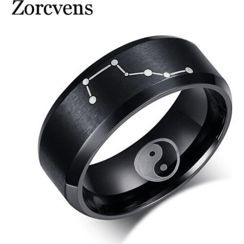 Modyle Black 316L Stainless Steel Big Dipper Rings for Man Fashion Taoism Tai Chi Yin Yang Jewelry Gift