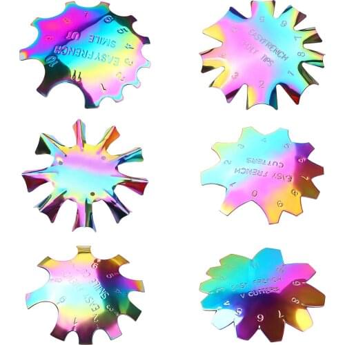 6 Type Rainbow Color Nail Cutter Plate Nail Art Template Tips Painting Nail V Line Almond Shape Tips Manicure Edge Trimmer