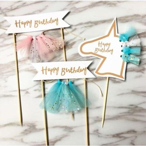 Newest Arrival Cute Cake Topper Tassel Flag Mesh Sequins Paper Cake Decoration for Wedding Party