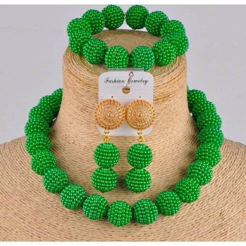 Green simulated pearl Europe and America party jewelry set African wedding beads nigerian necklace ZZ01