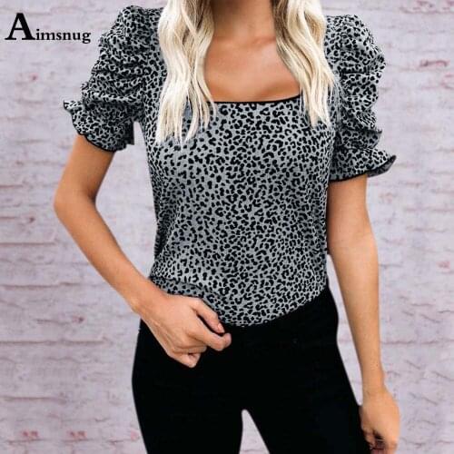 Ladies Elegant Leisure Casual Butterfly Sleeve T-shirt New Fashion Leopard Print Tops Sexy Women Clothing 2021 Summer Tees shirt