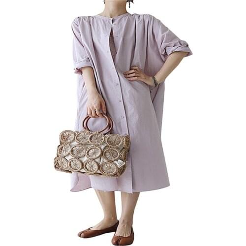 Women Ladies Daily Casual Wild Tote Handbag Creative Hand-Woven Solid Color Large Capacity Retro Style Bag with Inner Pocket