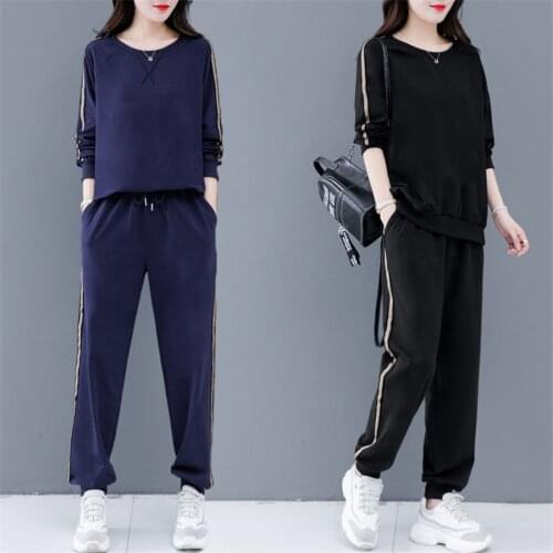 M-5XL Casual Tracksuit Two Piece Set Women Tops and Pants Outfits 2021 Autumn winter Women stripe Sweatpants Set Women Pullover