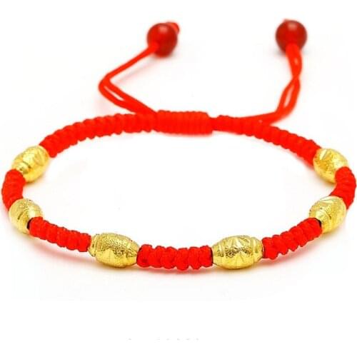 Lucky Golden Beads Red Rope Bangle Bracelet Cord String Line Handmade Jewelry For Women Girls Gift