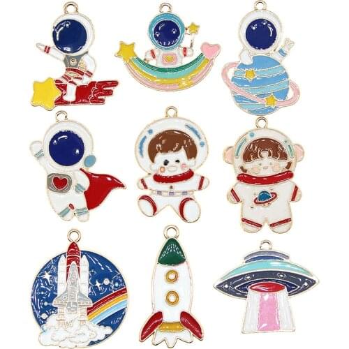 10pcs/lot Enamel Cute Universe Astronaut Rocket Planet Mercury Charms for DIY Earring Girl Jewelry Handmade Findings 2021 new
