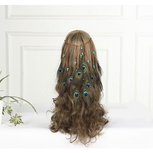 Bohemian Fashion Peacock Feather Wedding Hair Band Hippie Ethnic Hair Accessories Indian Tassel Headdress