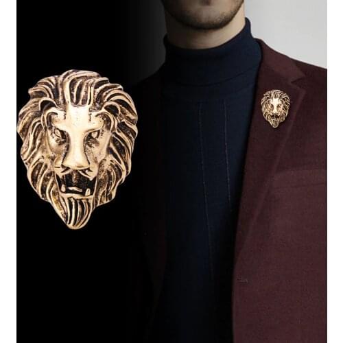 New Retro Animal Lion Head Brooch Fashion Mens Suit Shirt Collar Pin Needle Badge Lapel Pins and Brooches Jewelry Accessories