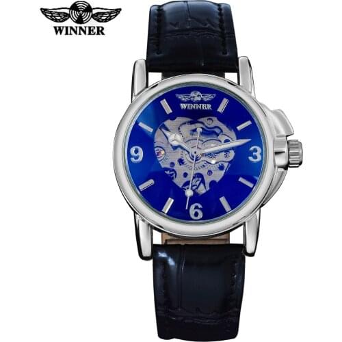 2016 WINNER famous brand women watches fashion automatic self wind watch skeleton dial Arabic numbers silver case leather band
