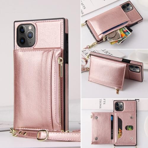 For iPhone 12 11 Pro Max Mini XS XR X SE 2020 8 7 6 6S Plus Crossbody Card Zipper Wallet Lanyard Holder Strap Pouch Cover Case