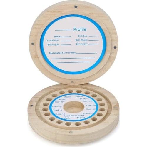 Baby Round Kids Tooth Box wood Organizer Baby Save Milk Teeth Wood Storage Box English text milk tooth case wooden