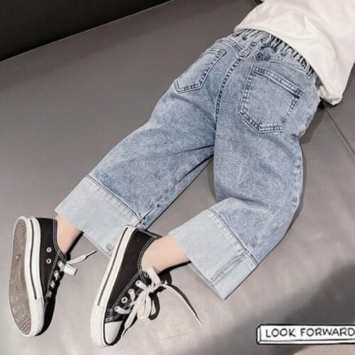 2021 Autumn New Arrival Children Loose Wide Leg Pants Korean Style Boys Girls Cotton Denim Trousers 2-7Yrs Kids Jeans Pants