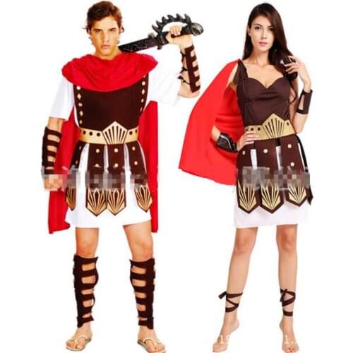 Halloween Purim Adult Ancient Roman Greek Warrior Gladiator Costume Knight Julius Caesar Costumes for Men Women Couple