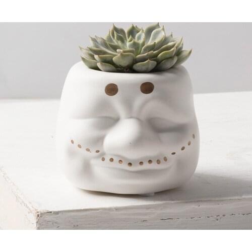 MEILING Ceramic White & Gold Clown Pot Planter for Succulent Nordic Home Garden Decor Small Table Pots Creative Plant Container