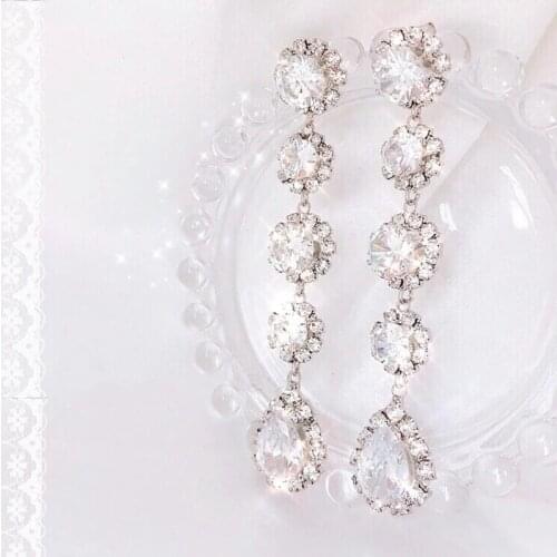 Korean TV Star Fashion Luxury Waterdrop Crystal Exaggerates Long Drop Earrings For Women Girls Oorbellen Party Jewelry