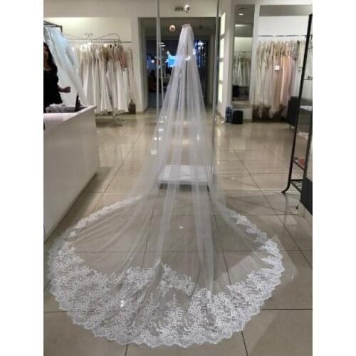 Lace wedding veil Cathedral length wedding veil Cathedral Lace veil One Tier Bridal veil White Ivory veil