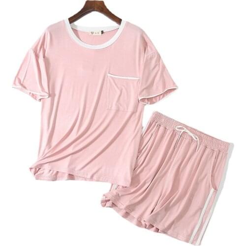 Summer Women Modal Pajamas Sets Cute O-Neck Shorts Pyjamas Suit Short Sleeve T-Shirt Sleepwear Nightwear 2PCS Lounge Home Wear