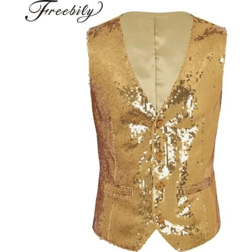 Men Jazz Performance Dance Costume Singer Adult Hip Hop Dancing Clothes Sequin Button Down Slim Suit Vest Male Stage Dance Wear