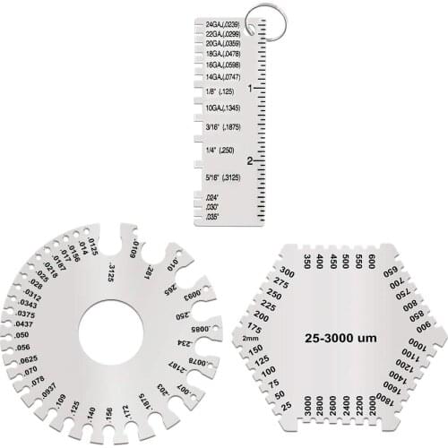3 Pcs Stainless Steel Welding Gauge Set Wet Film Comb Wire Metal Sheet Thickness Gauge Round Dual-Sided Wire