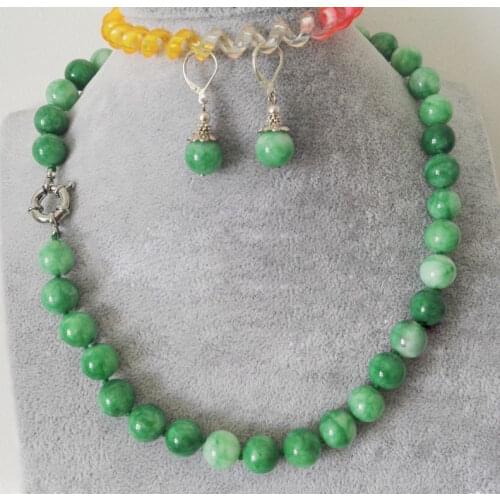 New 10mm Natural Green Jadeite Jade Round Bead Necklace Earring Jewelry Set