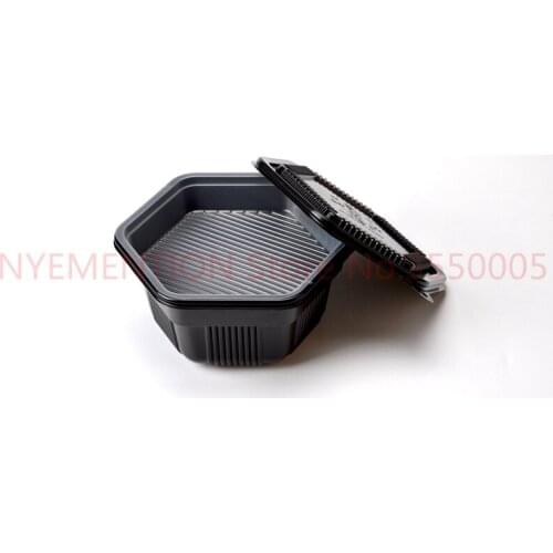 400 Pcs Disposable lunch box 2 layer Japanese Hexagon Food Containers lid Takeout Bento box black plastic bowl Microwaveable